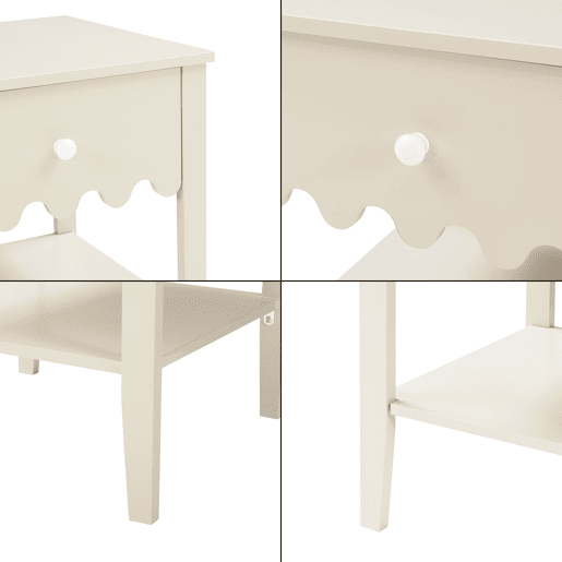 Mesa de cabeceira Luspoo com gaveta 50x40x40 cm branco creme en.casa