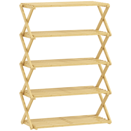 HOMCOM Sapateira Estreita de Bambu Sapateira Vertical Dobrável de 5 Níveis Sem Instalação Prateleira para Sapatos para Entrada Corredor Quarto 60x29x88 cm Madeira