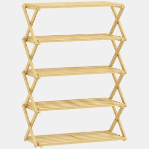 HOMCOM Sapateira Estreita de Bambu Sapateira Vertical Dobrável de 5 Níveis Sem Instalação Prateleira para Sapatos para Entrada Corredor Quarto 60x29x88 cm Madeira