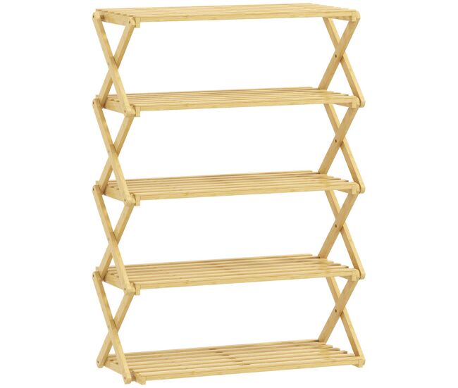 Homcom zapatero estrecho de bambú, zapatero vertical plegable de 5 niveles, sin instalación, estantería para zapatos para entrada, pasillo, dormitorio