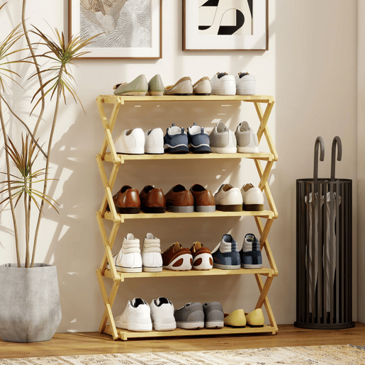HOMCOM Sapateira Estreita de Bambu Sapateira Vertical Dobrável de 5 Níveis Sem Instalação Prateleira para Sapatos para Entrada Corredor Quarto 60x29x88 cm Madeira