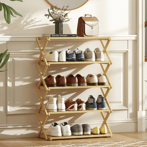 HOMCOM Sapateira Estreita de Bambu Sapateira Vertical Dobrável de 5 Níveis Sem Instalação Prateleira para Sapatos para Entrada Corredor Quarto 60x29x88 cm Madeira