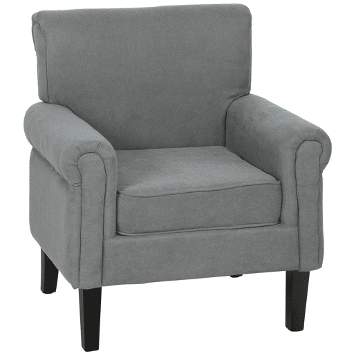 HOMCOM Poltrona Estofada em Tecido Poltrona Relax com Apoio para os Braços Assento Amovível e Lavável Pés de Madeira para Dormitório Estilo Moderno Carga 150kg 79x78x87 cm Cinza Escuro