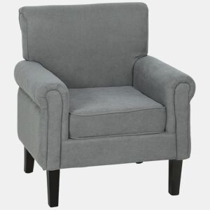 HOMCOM Poltrona Estofada em Tecido Poltrona Relax com Apoio para os Braços Assento Amovível e Lavável Pés de Madeira para Dormitório Estilo Moderno Carga 150kg 79x78x87 cm Cinza Escuro