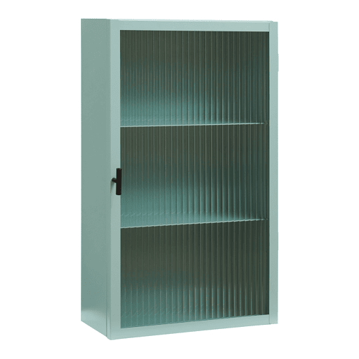 Armário de parede Zundert com porta de vidro canelado aço 60x35x15 cm Verde menta en.casa