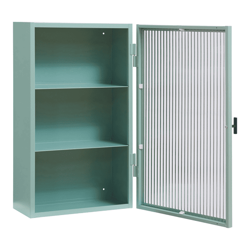 Armário de parede Zundert com porta de vidro canelado aço 60x35x15 cm Verde menta en.casa