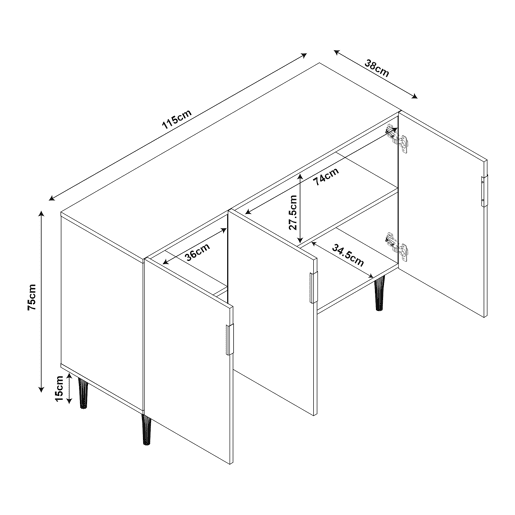 Aparador Starvili com 3 portas MDF 75x115x38cm - Cor de ferrugem en.casa