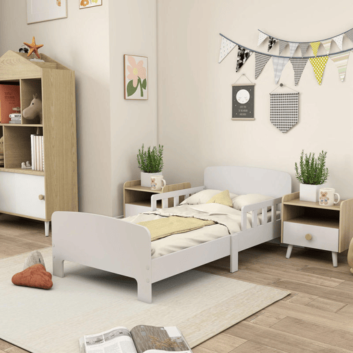 AIYAPLAY Cama para Crianças 70x140 cm Cama Infantil com Barreira Anticaídas e Estrado para Meninos e Meninas de 3-8 Anos Branco
