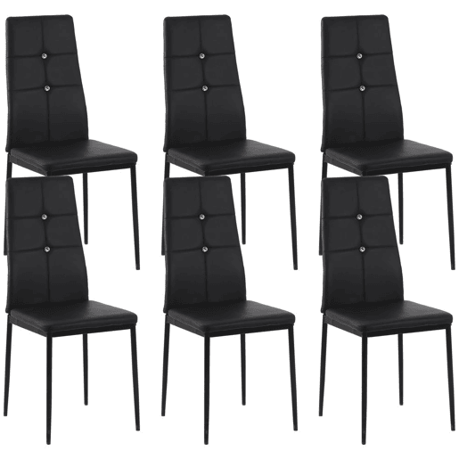 HOMCOM Conjunto de 6 Cadeiras de Sala de Jantar Estofadas em PU Cadeiras de Cozinha com Encosto Alto com Botões e Pernas de Aço Desenho Moderno para Sala de Estar Quarto 41x50x97 cm Preto