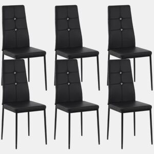 HOMCOM Conjunto de 6 Cadeiras de Sala de Jantar Estofadas em PU Cadeiras de Cozinha com Encosto Alto com Botões e Pernas de Aço Desenho Moderno para Sala de Estar Quarto 41x50x97 cm Preto