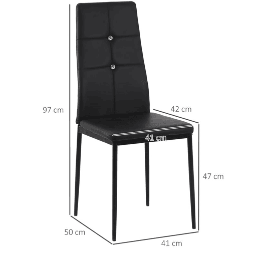 HOMCOM Conjunto de 6 Cadeiras de Sala de Jantar Estofadas em PU Cadeiras de Cozinha com Encosto Alto com Botões e Pernas de Aço Desenho Moderno para Sala de Estar Quarto 41x50x97 cm Preto