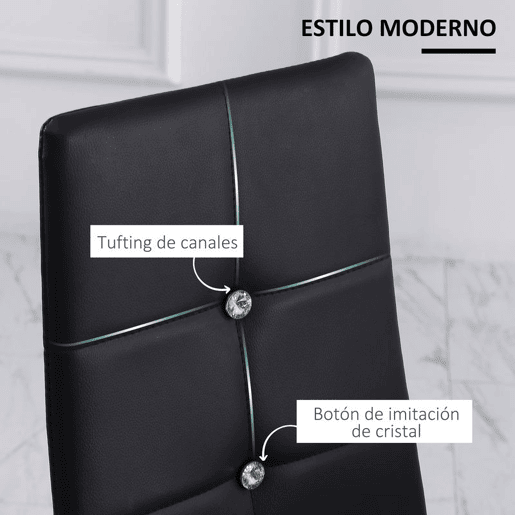 HOMCOM Conjunto de 6 Cadeiras de Sala de Jantar Estofadas em PU Cadeiras de Cozinha com Encosto Alto com Botões e Pernas de Aço Desenho Moderno para Sala de Estar Quarto 41x50x97 cm Preto