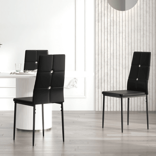 HOMCOM Conjunto de 6 Cadeiras de Sala de Jantar Estofadas em PU Cadeiras de Cozinha com Encosto Alto com Botões e Pernas de Aço Desenho Moderno para Sala de Estar Quarto 41x50x97 cm Preto