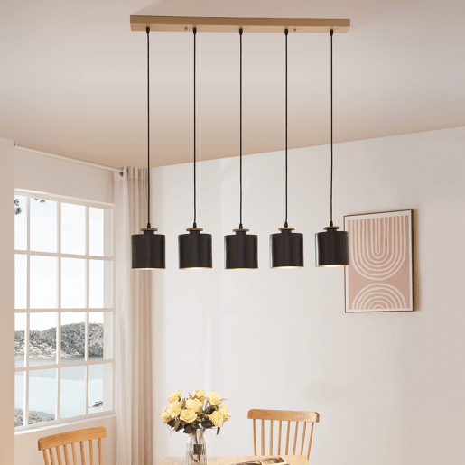 Candeeiro suspenso Posdand 5 luzes 130x90x14cm madeirapreto lux.pro