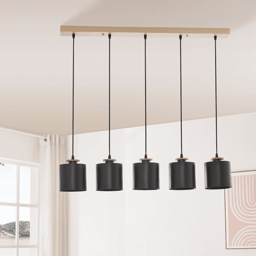 Candeeiro suspenso Posdand 5 luzes 130x90x14cm madeirapreto lux.pro