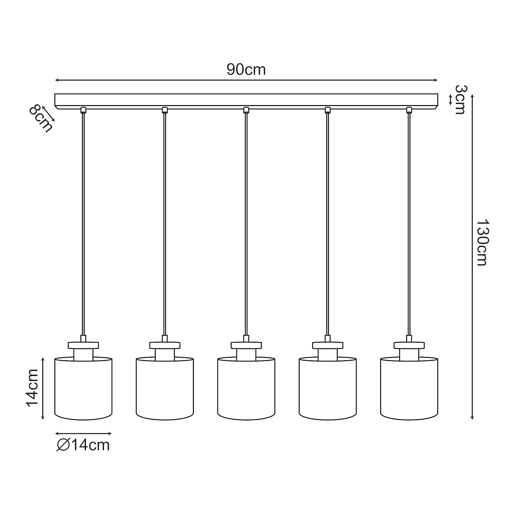 Candeeiro suspenso Posdand 5 luzes 130x90x14cm madeirapreto lux.pro
