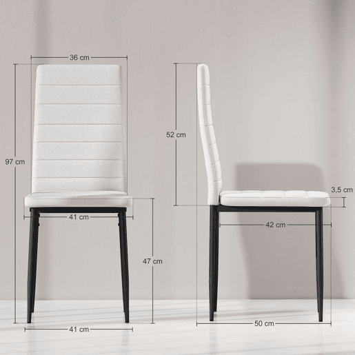 HOMCOM Conjunto de 64 Cadeiras de Sala de Jantar Estofadas em Linho com Pernas em Metal Cadeiras Modernas para Cozinha Quarto Suporta até 120 kg 41x50x97 cm Branco