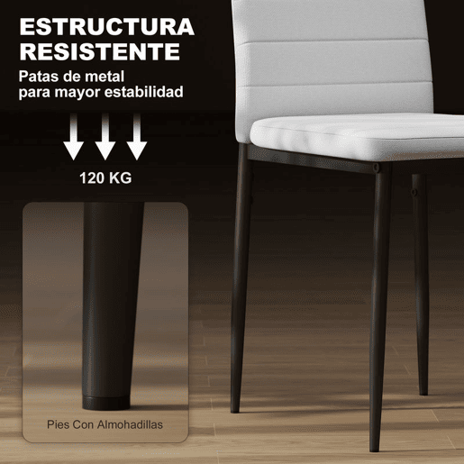 HOMCOM Conjunto de 64 Cadeiras de Sala de Jantar Estofadas em Linho com Pernas em Metal Cadeiras Modernas para Cozinha Quarto Suporta até 120 kg 41x50x97 cm Branco