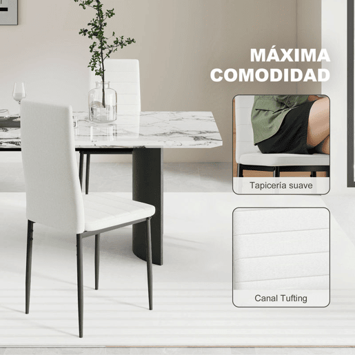 HOMCOM Conjunto de 64 Cadeiras de Sala de Jantar Estofadas em Linho com Pernas em Metal Cadeiras Modernas para Cozinha Quarto Suporta até 120 kg 41x50x97 cm Branco