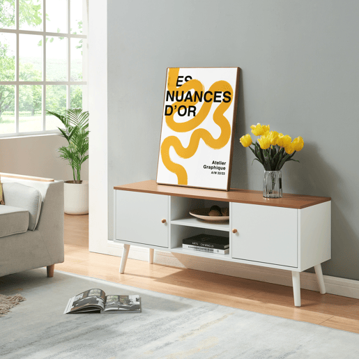 Móvel de televisão Reyljand 2 portas 120x35x50 cm Branco  Teca en.casa