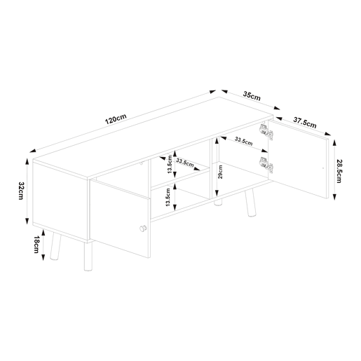 Móvel de televisão Reyljand 2 portas 120x35x50 cm Branco  Teca en.casa