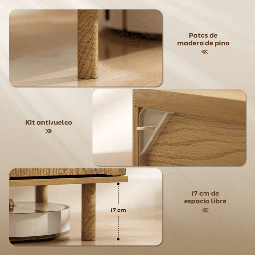 HOMCOM Aparador Boémio de 2 Portas com Corda Tecida à Mão Aparador de Sala com Prateleira Ajustável Abertura por Pressão Pés de Madeira 60x40x78 cm Carvalho