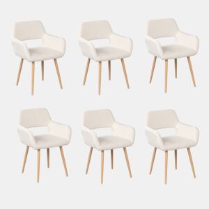 Conjunto De 6 Cadeiras De Jantar Estofadas Em Tecido Tipo Lã De Ovelha Bege Com Assento De Espuma E Pernas De Aço Com Efeito Madeira, Design Nórdico Moderno E Aconchegante Ideal Para Sala De Jantar, Cozinha Ou Sala De Estar, Perfeitas Para Famílias