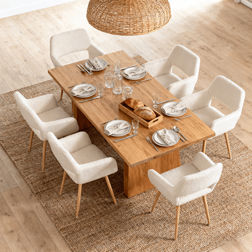 Conjunto De 6 Cadeiras De Jantar Estofadas Em Tecido Tipo Lã De Ovelha Bege Com Assento De Espuma E Pernas De Aço Com Efeito Madeira, Design Nórdico Moderno E Aconchegante Ideal Para Sala De Jantar, Cozinha Ou Sala De Estar, Perfeitas Para Famílias