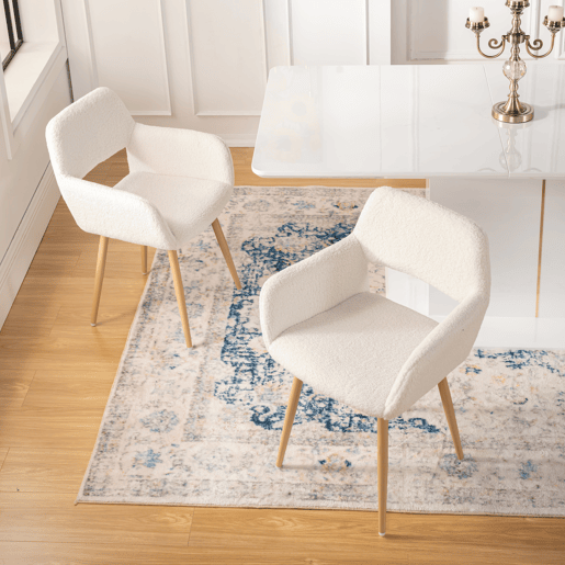 Conjunto De 6 Cadeiras De Jantar Estofadas Em Tecido Tipo Lã De Ovelha Bege Com Assento De Espuma E Pernas De Aço Com Efeito Madeira, Design Nórdico Moderno E Aconchegante Ideal Para Sala De Jantar, Cozinha Ou Sala De Estar, Perfeitas Para Famílias