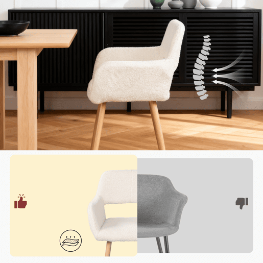 Conjunto De 6 Cadeiras De Jantar Estofadas Em Tecido Tipo Lã De Ovelha Bege Com Assento De Espuma E Pernas De Aço Com Efeito Madeira, Design Nórdico Moderno E Aconchegante Ideal Para Sala De Jantar, Cozinha Ou Sala De Estar, Perfeitas Para Famílias