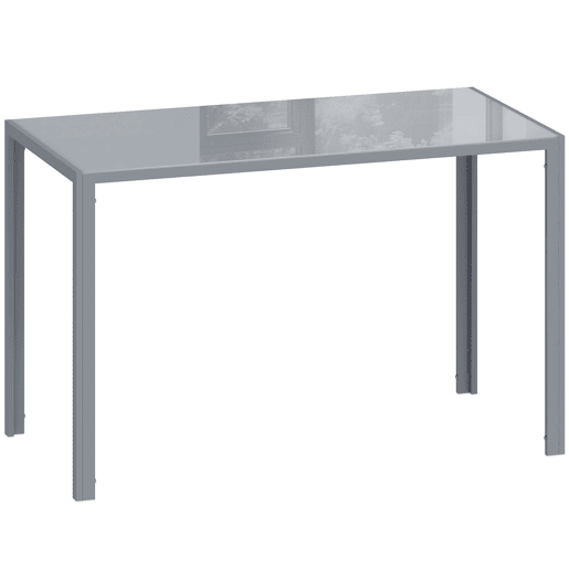 HOMCOM Mesa de Refeição de Cristal Mesa Retangular para 4-6 pessoas com Pés de Metal Multifuncional para Cozinha 120x60x75 cm Cinza