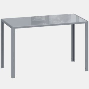 HOMCOM Mesa de Refeição de Cristal Mesa Retangular para 4-6 pessoas com Pés de Metal Multifuncional para Cozinha 120x60x75 cm Cinza