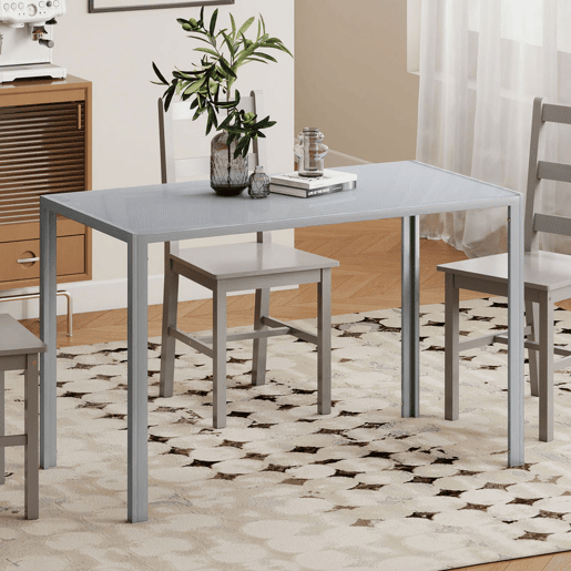 HOMCOM Mesa de Refeição de Cristal Mesa Retangular para 4-6 pessoas com Pés de Metal Multifuncional para Cozinha 120x60x75 cm Cinza