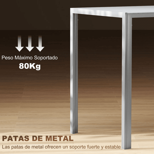 HOMCOM Mesa de Refeição de Cristal Mesa Retangular para 4-6 pessoas com Pés de Metal Multifuncional para Cozinha 120x60x75 cm Cinza