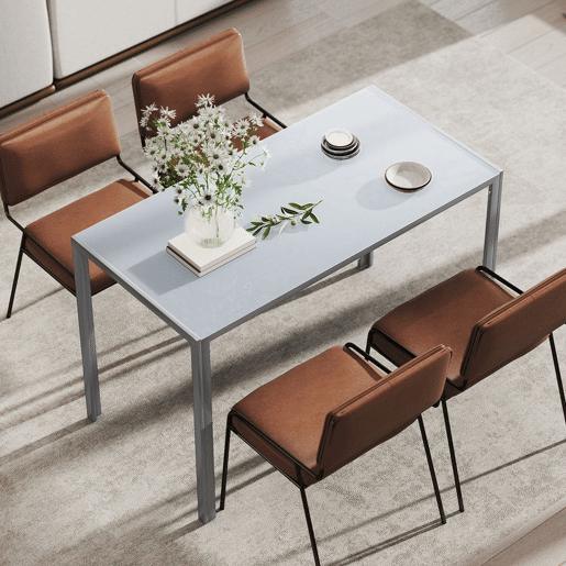 HOMCOM Mesa de Refeição de Cristal Mesa Retangular para 4-6 pessoas com Pés de Metal Multifuncional para Cozinha 120x60x75 cm Cinza