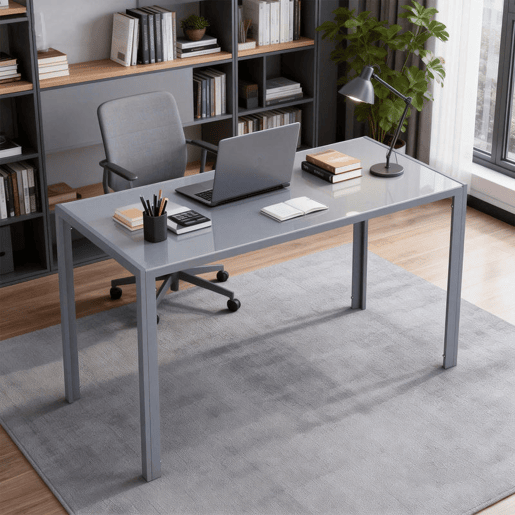 HOMCOM Mesa de Refeição de Cristal Mesa Retangular para 4-6 pessoas com Pés de Metal Multifuncional para Cozinha 120x60x75 cm Cinza