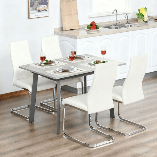 HOMCOM Conjunto de 4 Cadeiras de Sala de Jantar Estofadas em Veludo com Assento Acolchoado e Pés de Metal Cadeiras Cantilever Modernas 45x61x98 cm Creme