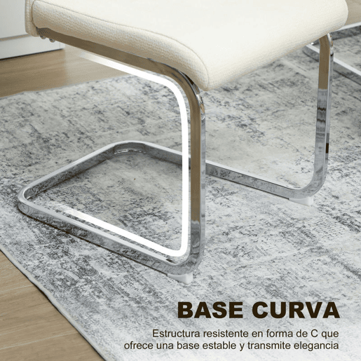 HOMCOM Conjunto de 4 Cadeiras de Sala de Jantar Estofadas em Veludo com Assento Acolchoado e Pés de Metal Cadeiras Cantilever Modernas 45x61x98 cm Creme