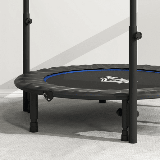 HOMCOM Trampolim Fitness Ø114 Trampolim Dobrável com Pega Ajustável em 4 Níveis Estrutura de Aço para Treino de Pernas Corpo em Casa Escritório Ginásio Azul
