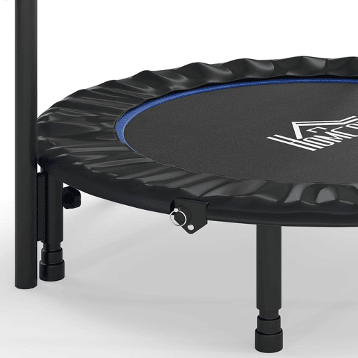 HOMCOM Trampolim Fitness Ø114 Trampolim Dobrável com Pega Ajustável em 4 Níveis Estrutura de Aço para Treino de Pernas Corpo em Casa Escritório Ginásio Azul