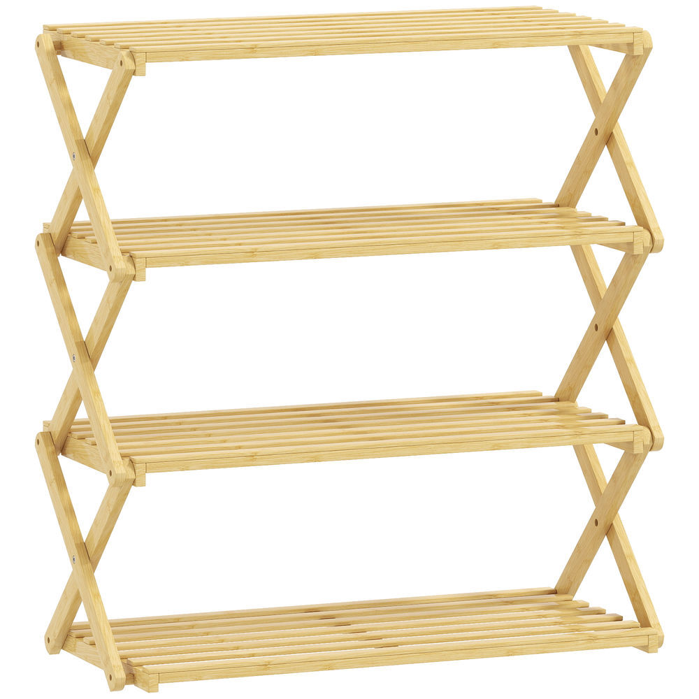 Homcom zapatero estrecho de bambú, zapatero vertical plegable de 4 niveles, sin instalación, estantería para zapatos para entrada, pasillo, dormitorio, natural
