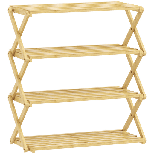 HOMCOM Sapateira Estreita de Bambu Sapateira Vertical Dobrável de 4 Níveis Sem Instalação Prateleira para Sapatos para Entrada Corredor Quarto 60x29x67 cm Madeira