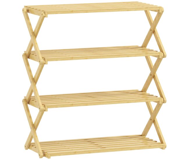 Homcom zapatero estrecho de bambú, zapatero vertical plegable de 4 niveles, sin instalación, estantería para zapatos para entrada, pasillo, dormitorio