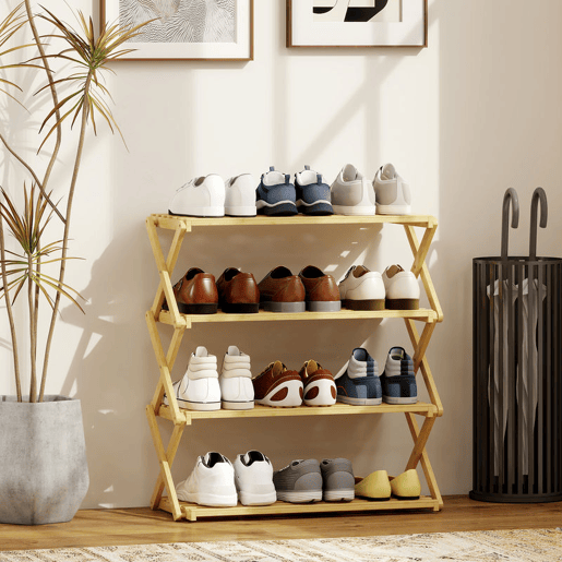 HOMCOM Sapateira Estreita de Bambu Sapateira Vertical Dobrável de 4 Níveis Sem Instalação Prateleira para Sapatos para Entrada Corredor Quarto 60x29x67 cm Madeira