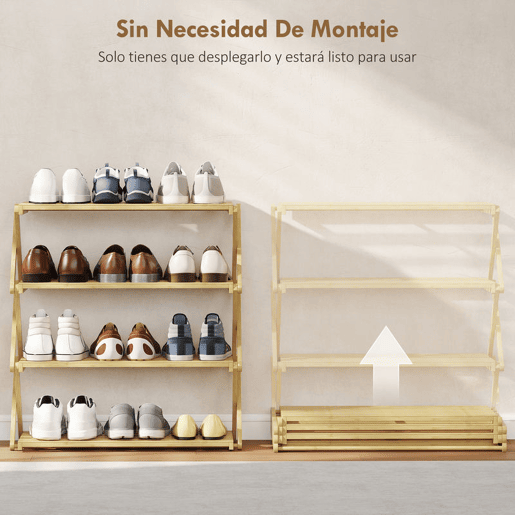 HOMCOM Sapateira Estreita de Bambu Sapateira Vertical Dobrável de 4 Níveis Sem Instalação Prateleira para Sapatos para Entrada Corredor Quarto 60x29x67 cm Madeira