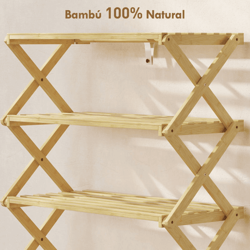 HOMCOM Sapateira Estreita de Bambu Sapateira Vertical Dobrável de 4 Níveis Sem Instalação Prateleira para Sapatos para Entrada Corredor Quarto 60x29x67 cm Madeira