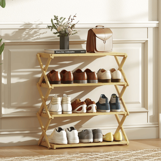 HOMCOM Sapateira Estreita de Bambu Sapateira Vertical Dobrável de 4 Níveis Sem Instalação Prateleira para Sapatos para Entrada Corredor Quarto 60x29x67 cm Madeira