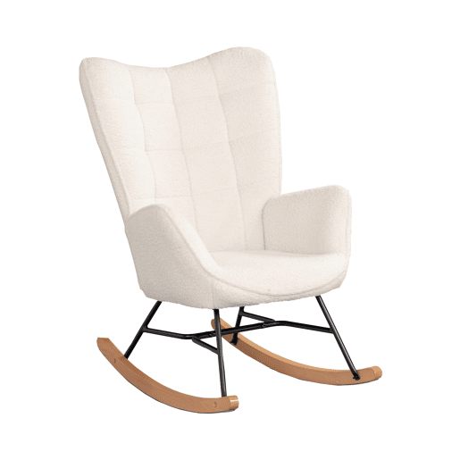 Cadeira De Balanço Estofada Em Tecido Tipo Lã De Ovelha Bege Com Estrutura Metálica Preta E Base Curva Em Madeira Natural, Design Nórdico Moderno E Aconchegante Ideal Para Sala, Quarto Ou Cantinho De Leitura, Suporta Até 120 Kg Cadeira De Balanço Estofada Em Tecido Tipo Lã De Ovelha Bege Com Estrutura Metálica Preta E Base Curva Em Madeira Natural, Design Nórdico Moderno E Aconchegante Ideal Para Sala, Quarto Ou Cantinho De Leitura, Suporta Até 120 Kg