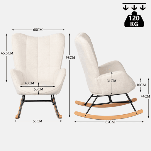 Cadeira De Balanço Estofada Em Tecido Tipo Lã De Ovelha Bege Com Estrutura Metálica Preta E Base Curva Em Madeira Natural, Design Nórdico Moderno E Aconchegante Ideal Para Sala, Quarto Ou Cantinho De Leitura, Suporta Até 120 Kg Cadeira De Balanço Estofada Em Tecido Tipo Lã De Ovelha Bege Com Estrutura Metálica Preta E Base Curva Em Madeira Natural, Design Nórdico Moderno E Aconchegante Ideal Para Sala, Quarto Ou Cantinho De Leitura, Suporta Até 120 Kg