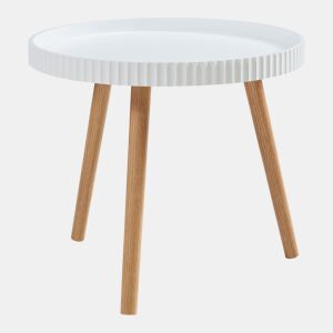 Mesa de apoio Bongard tampo redondo MDF bambu Ø50x45 cm branco en.casa